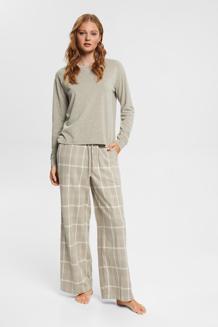 Pyjamashirt met lange mouwen, LIGHT KHAKI, detail image number 1
