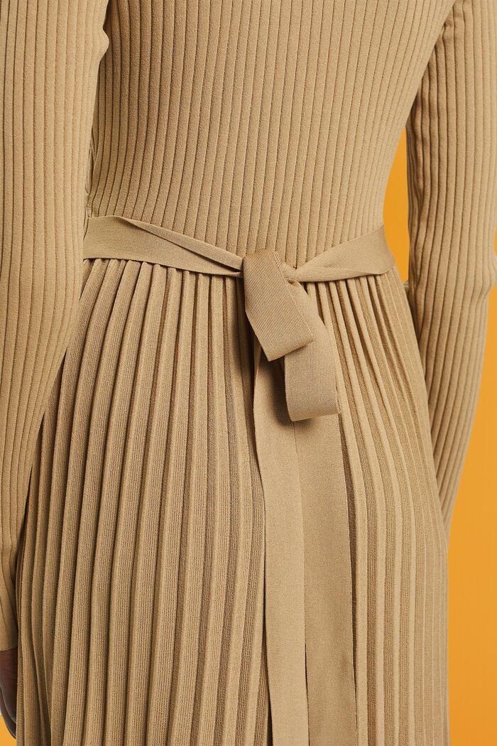 Robe portefeuille plissée à manches longues, KHAKI BEIGE, detail image number 2
