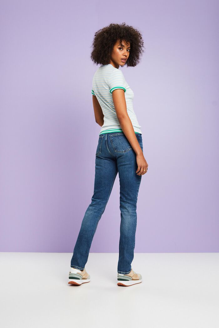 Retro slim jeans met hoge taille, BLUE MEDIUM WASHED, detail image number 3