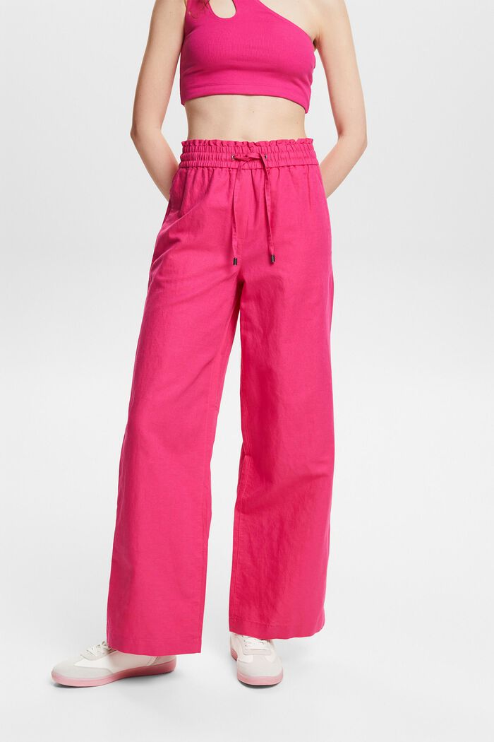 Pantalon en coton et lin, PINK FUCHSIA, detail image number 0