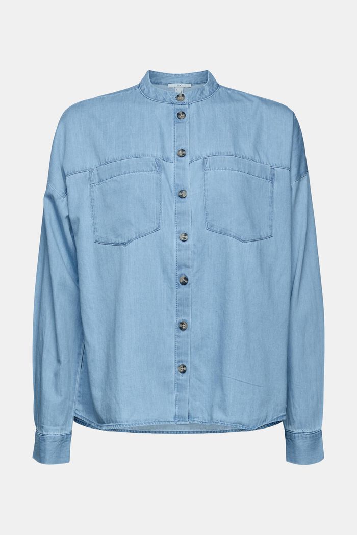 Lichte denim blouse van 100% katoen, BLUE MEDIUM WASHED, detail image number 0