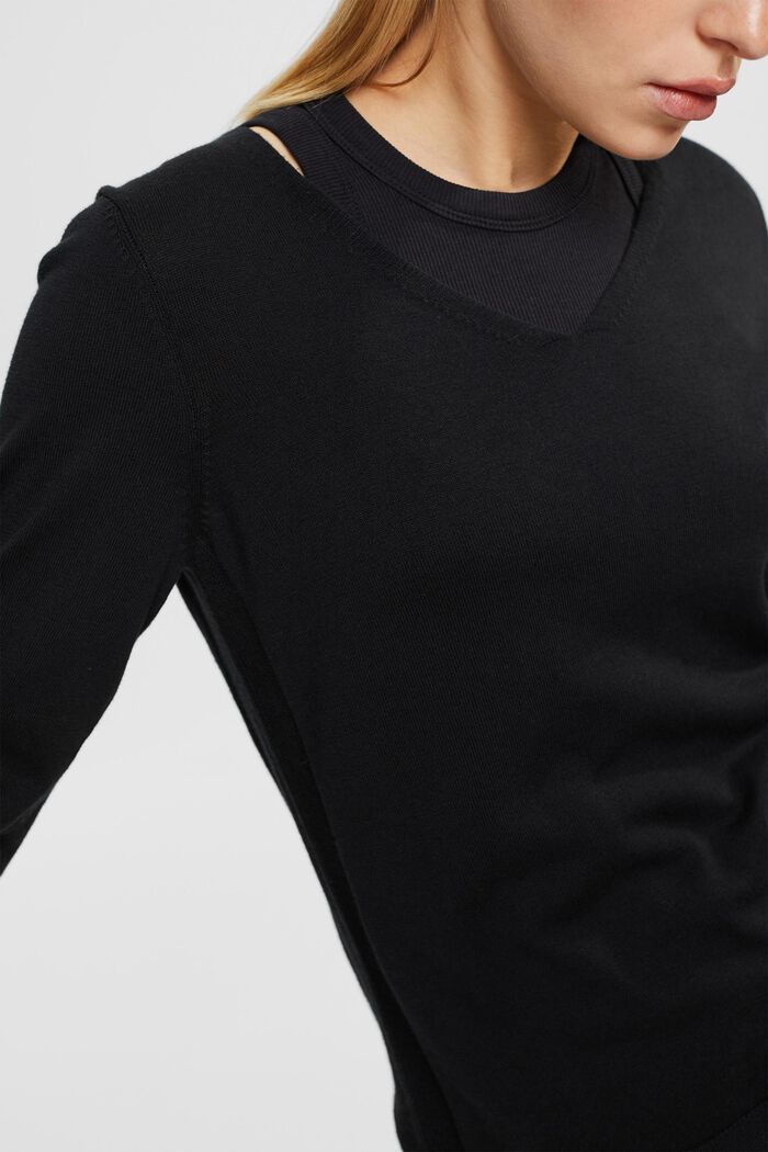 Sweater met V-hals, BLACK, detail image number 0