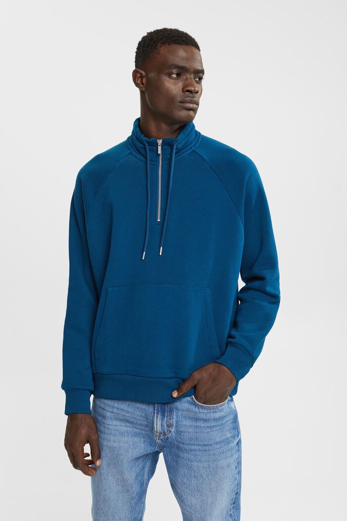 Sweat-shirt à zip court, PETROL BLUE, overview