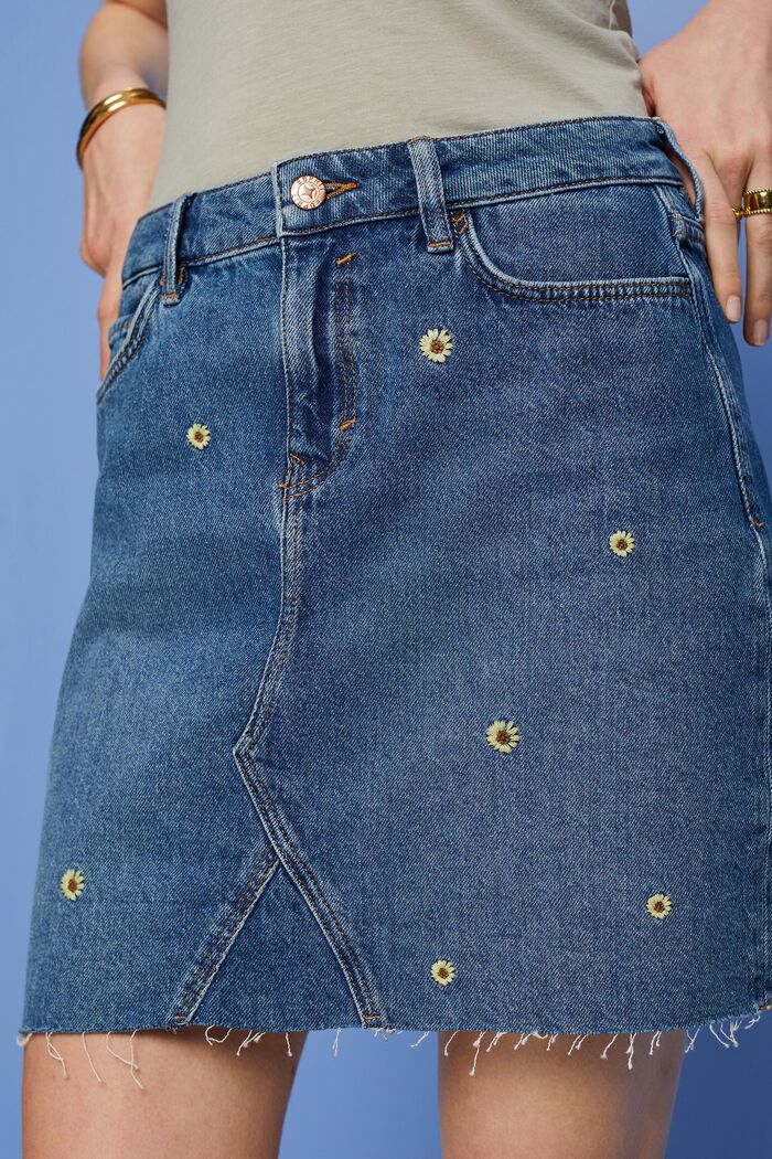 Mini-jupe en jean brodé, BLUE DARK WASHED, detail image number 2