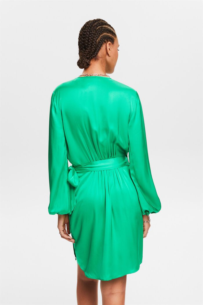 Satijnen mini-jurk met wikkeleffect, GREEN, detail image number 2