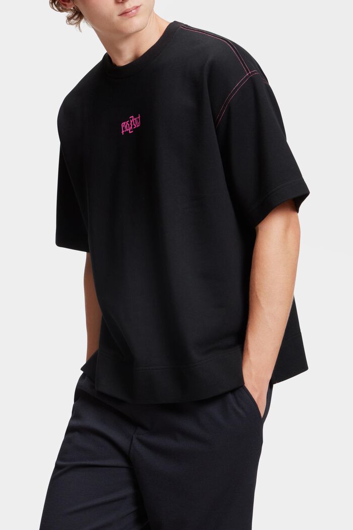 Sweatshirt met comfortabele pasvorm en neonkleurige print, BLACK, detail image number 0