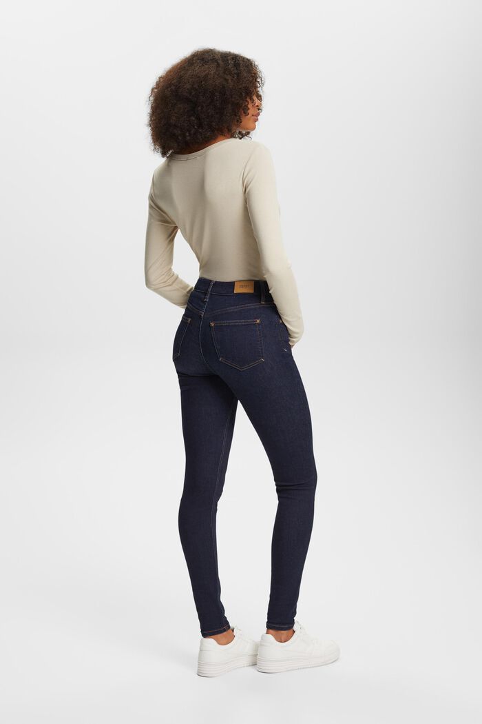 Skinny jeans met hoge taille, katoen met stretch, BLUE RINSE, detail image number 3