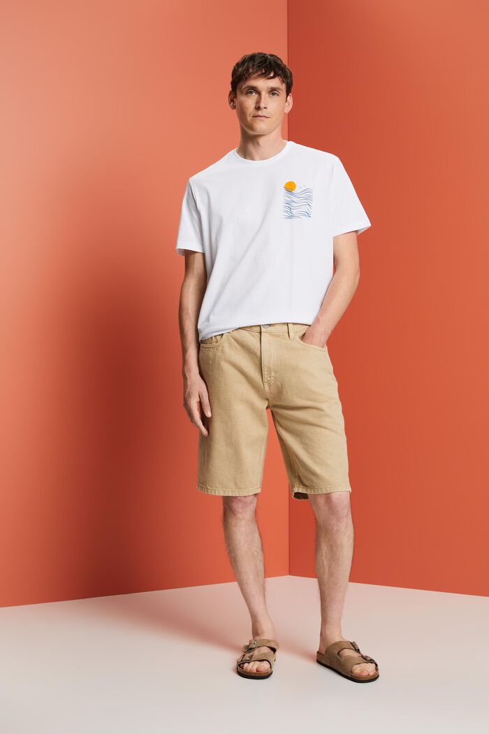 Jersey T-shirt met print op de borst, 100% katoen, WHITE, detail image number 4