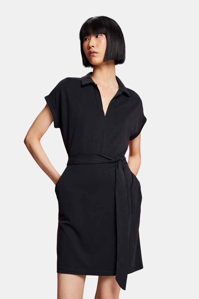 Midi-jurk met V-hals, BLACK, detail image number 0