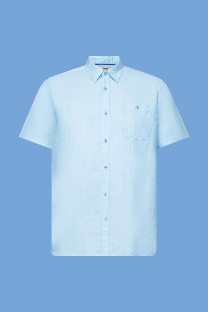 T-shirt à manches courtes en lin mélangé animé d’un motif pied-de-poule, TURQUOISE, detail image number 6