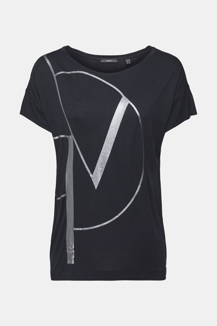 T-shirt met metallic print, LENZING™ ECOVERO™, BLACK, overview