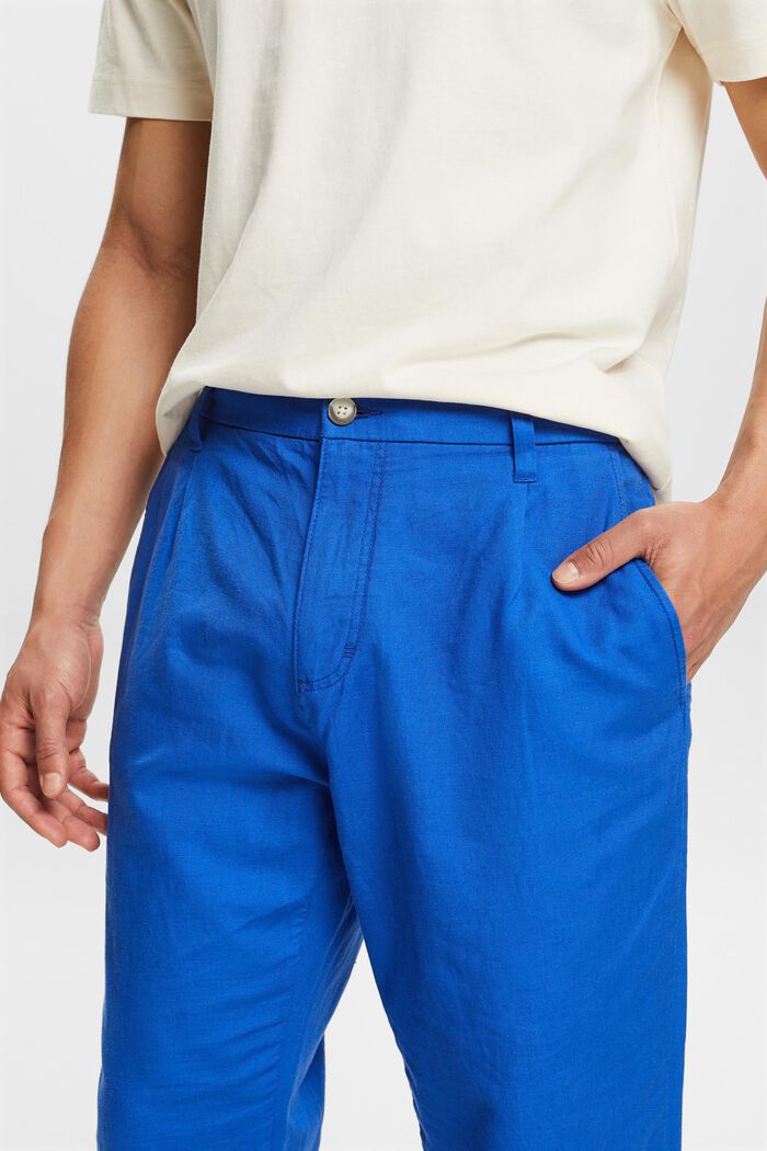Pantalon de coupe droite en lin et coton, BRIGHT BLUE, detail image number 4