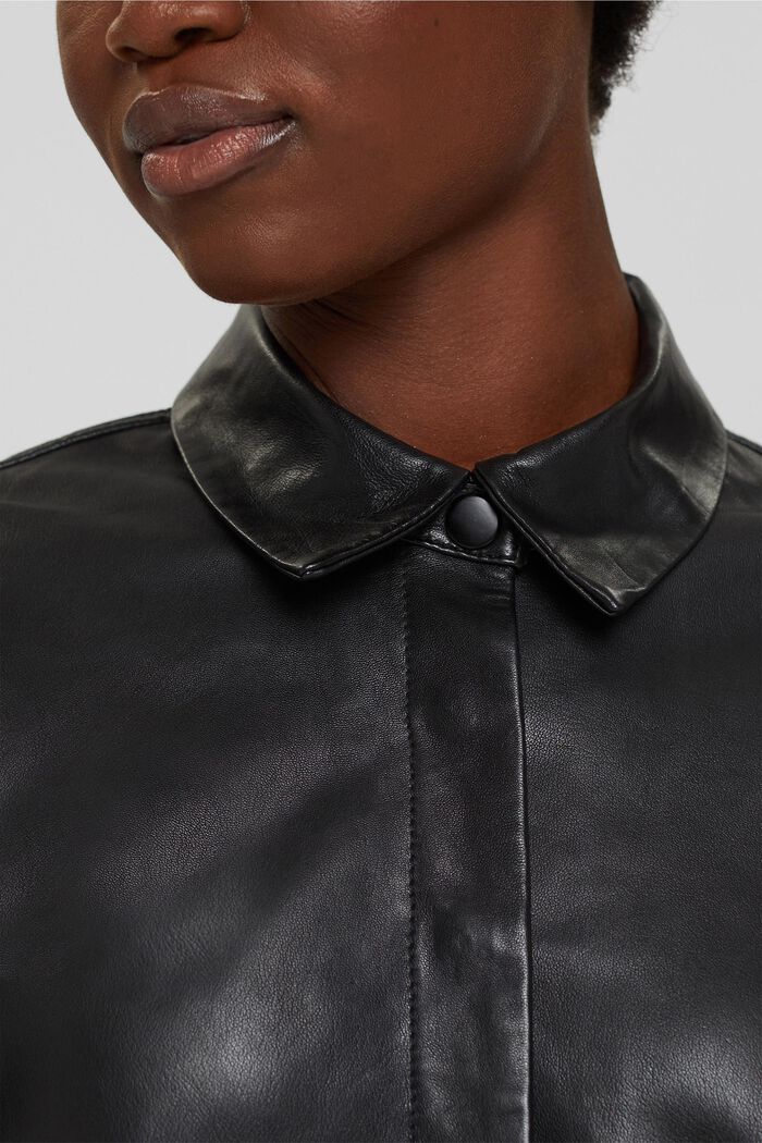 Robe chemisier, 100 % cuir d´agneau, BLACK, detail image number 3