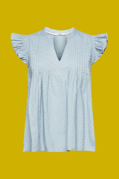 Mouwloze blouse met Zwitserse stippen, 100% katoen