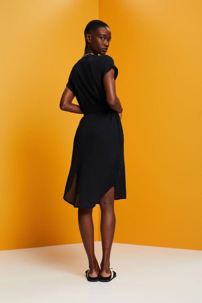 Crinkled midi-jurk met riem, BLACK, detail image number 3