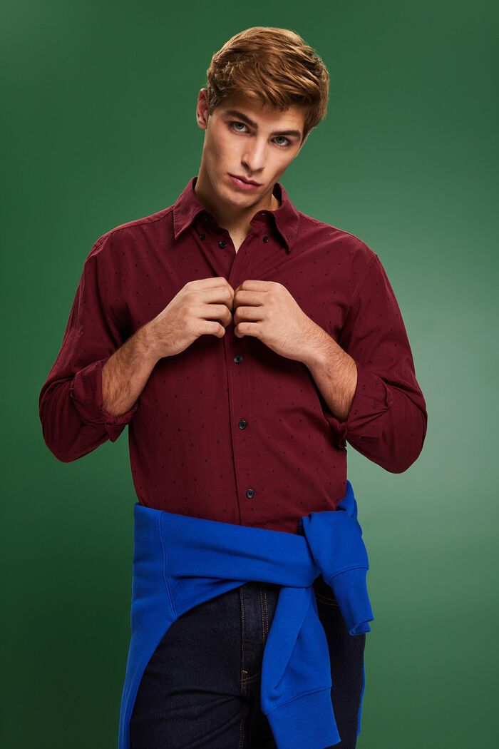 Katoenen slim fit-overhemd met borduursel, GARNET RED, detail image number 4