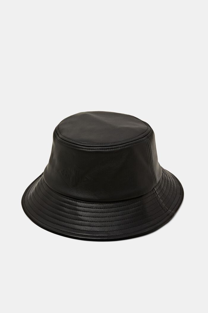 Leren bucket hat met logo, BLACK, detail image number 0