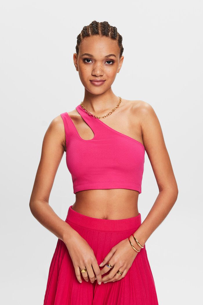 Cropped one-shoulder top, PINK FUCHSIA, detail image number 0