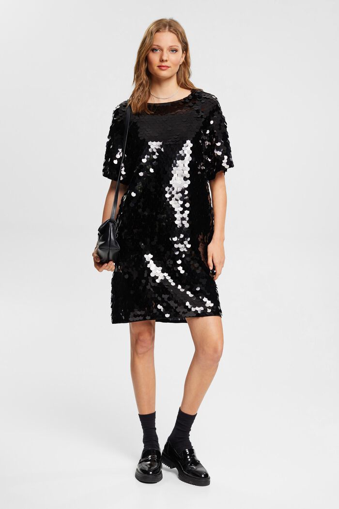 Mini-jurk met grote pailletten, LENZING™ ECOVERO™, BLACK, detail image number 1