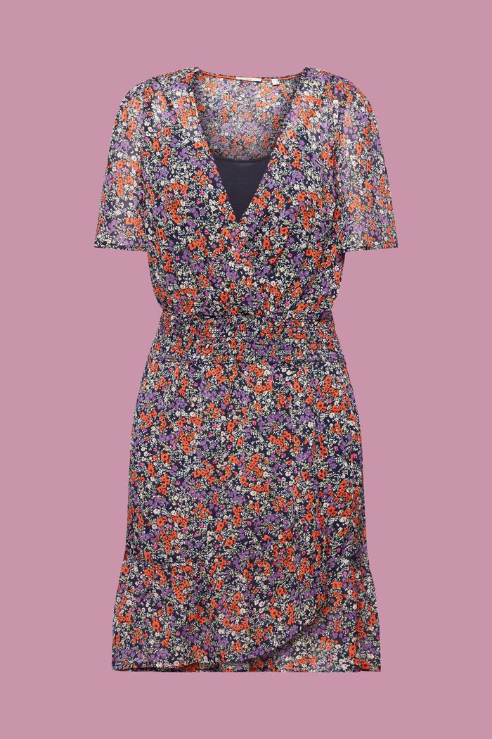 Gebloemde mini-jurk met gesmokte taille, NAVY, detail image number 2