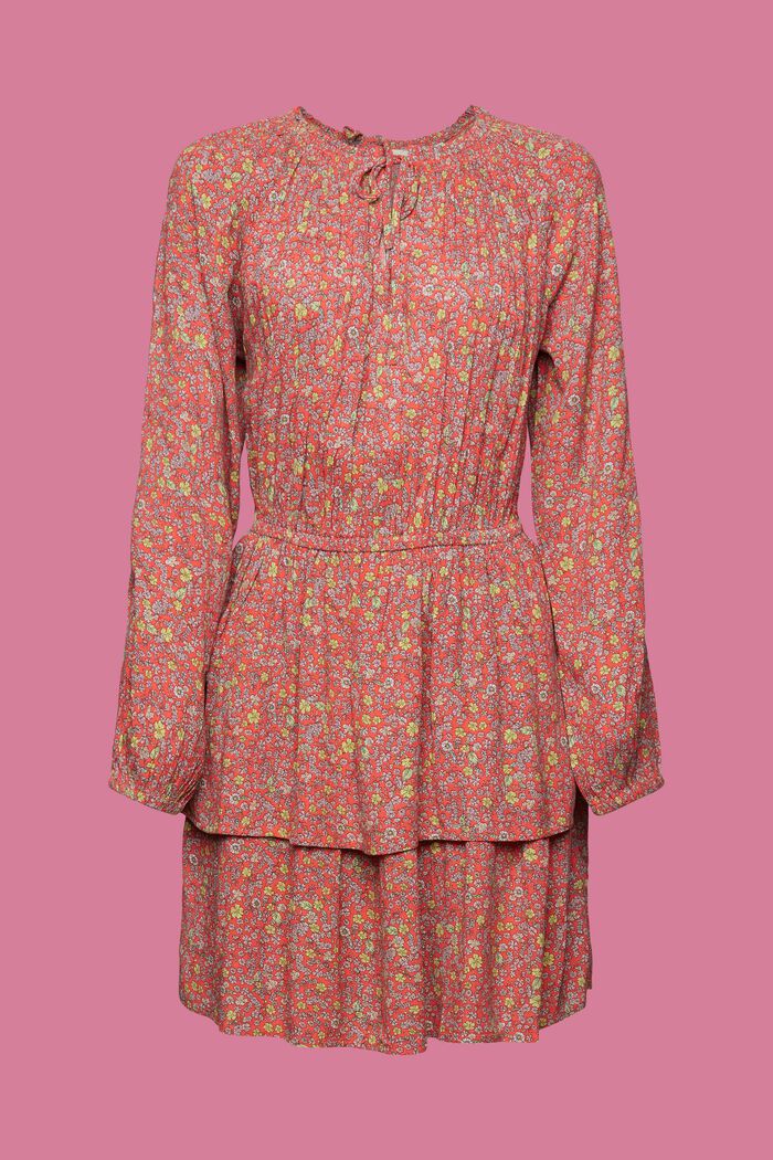 Gelaagde mini-jurk met print, CORAL ORANGE, detail image number 5