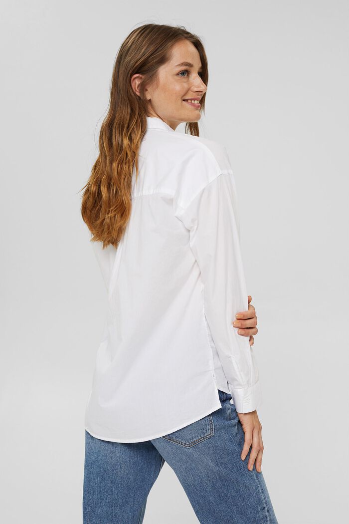 Oversized overhemdblouse van 100% biologisch katoen, WHITE, detail image number 3