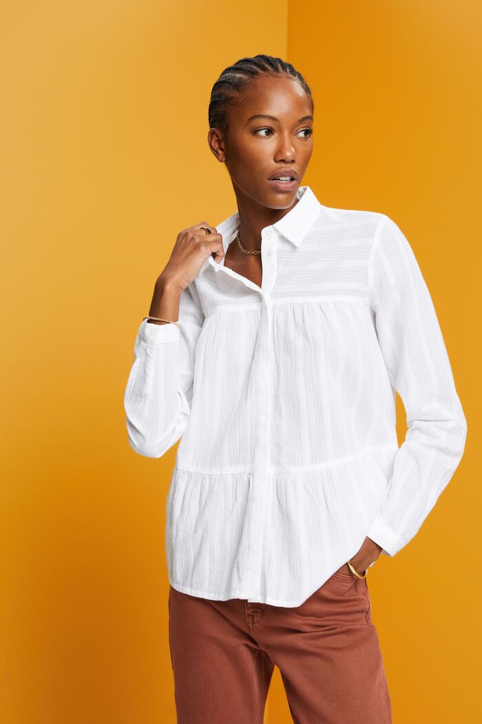 Katoenen blouse met volants, WHITE, detail image number 0