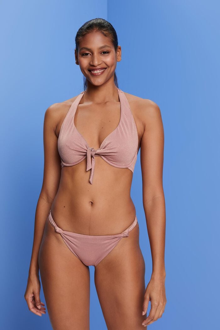 Gerecycled: glinsterende bikinitop met haltermodel en beugels, CINNAMON, detail image number 0