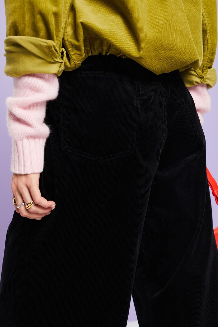 Corduroy broek met wijde pijpen en hoge taille, BLACK, detail image number 2