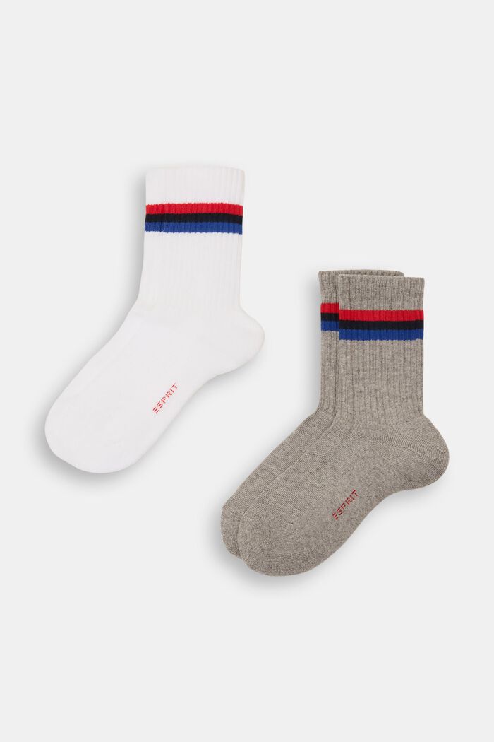 Set van 2 paar geribde sokken met strepen, WHITE/GREY, detail image number 0