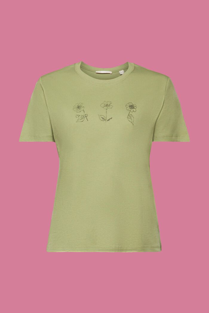 Katoenen T-shirt met bloemetjesprint, PISTACHIO GREEN, detail image number 6