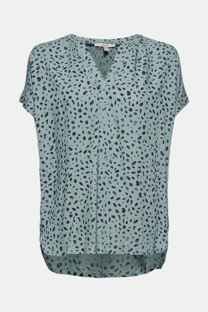 Blouse met motief, LENZING™ ECOVERO™, TURQUOISE, detail image number 0