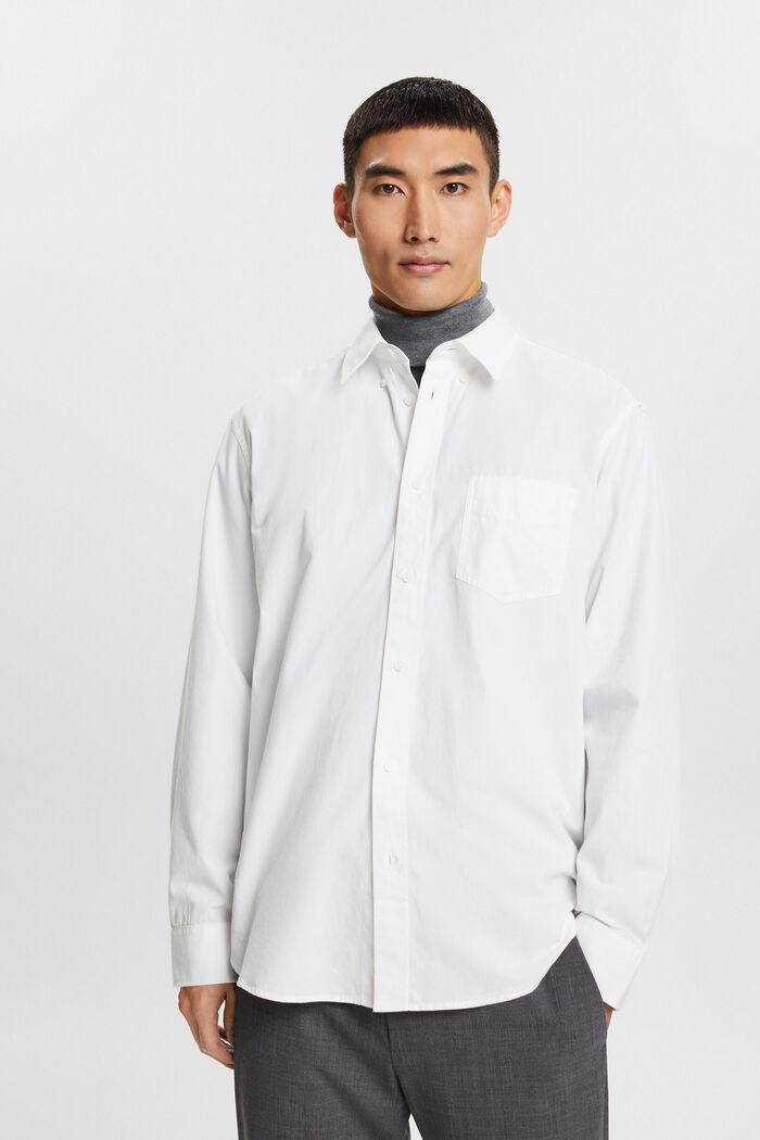 Popeline overhemd met buttondownkraag, 100% katoen, WHITE, detail image number 0