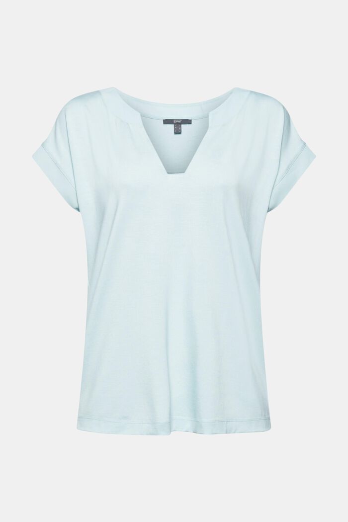 T-shirt à teneur en lyocell et détails en mousseline, LIGHT TURQUOISE, detail image number 0