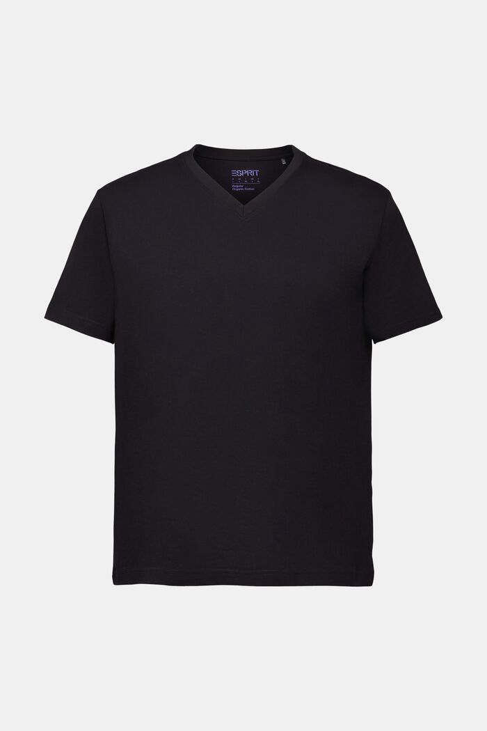 T-shirt à encolure en V en coton biologique, BLACK, detail image number 5