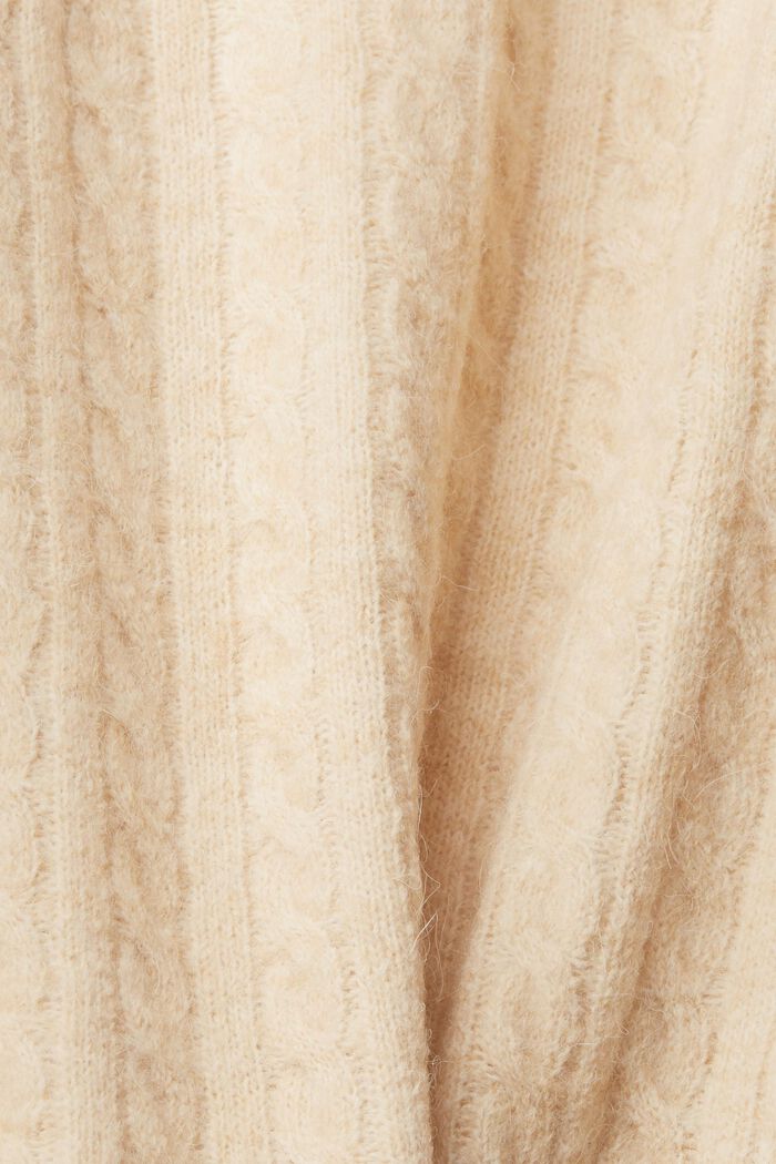 Lang, open gebreid vest van alpaca met kabelpatroon, SAND, detail image number 4