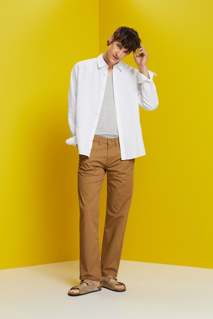 Overhemd met buttondownkraag van een mix van katoen en linnen, WHITE, detail image number 1