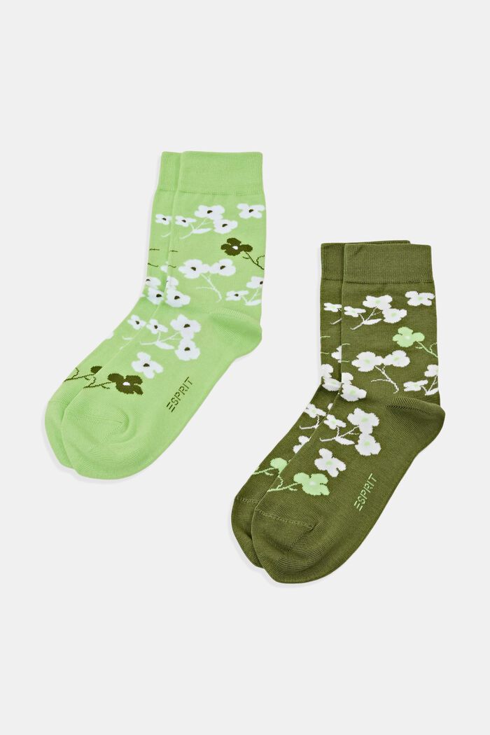 Set van 2 paar grofgebreide sokken met print, LIGHT GREEN / GREEN, detail image number 0