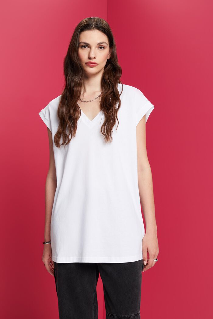 T-shirt long, 100 % coton, WHITE, detail image number 0