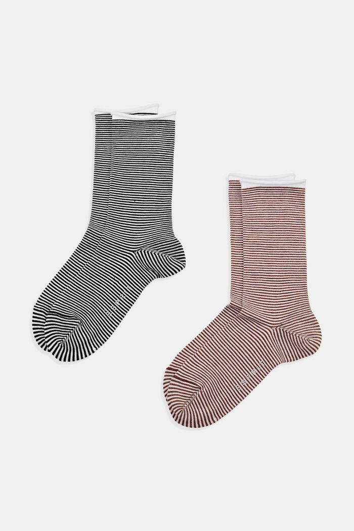 Set van 2 paar gestreepte sokken, organic cotton, BLACK/RED, detail image number 0
