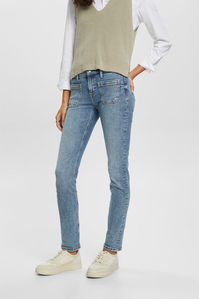En matière recyclée : le jean de coupe Slim Fit taille mi-haute, BLUE LIGHT WASHED, detail image number 0