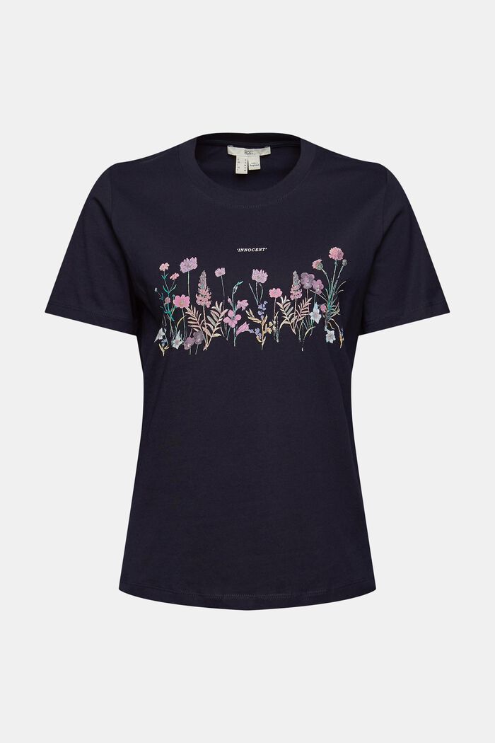 T-shirt met bloemenprint, NAVY, overview