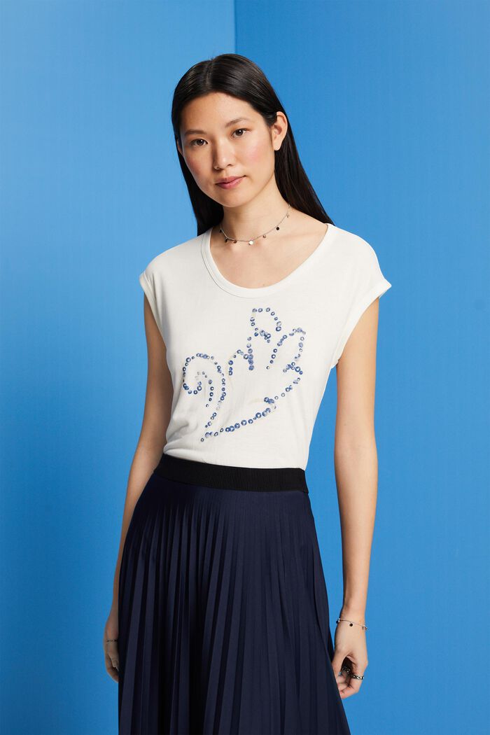 T-shirt orné de sequins, LENZING™ ECOVERO™, ICE, detail image number 0