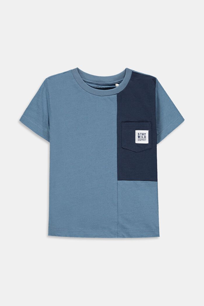 Met linnen: T-shirt met colour block, GREY BLUE, detail image number 0