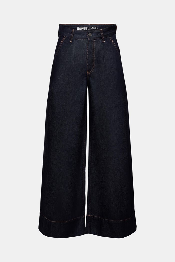 Geplooide high rise chino jeans met wijde pijpen, BLUE RINSE, detail image number 7