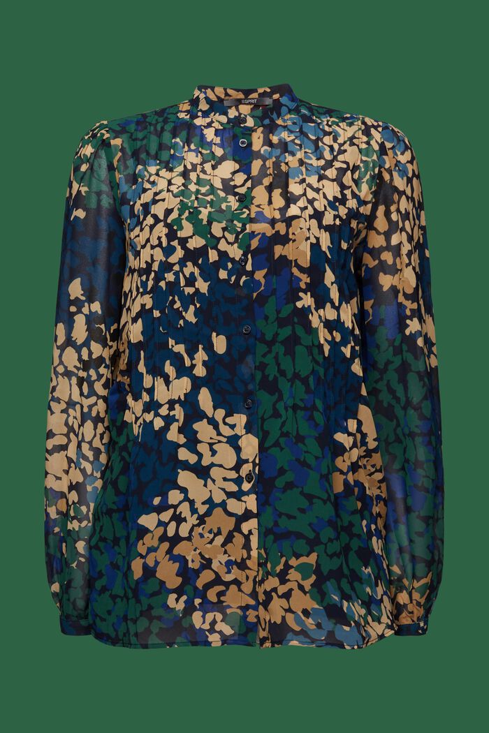 Geplooide chiffon blouse met motief, NAVY, detail image number 5