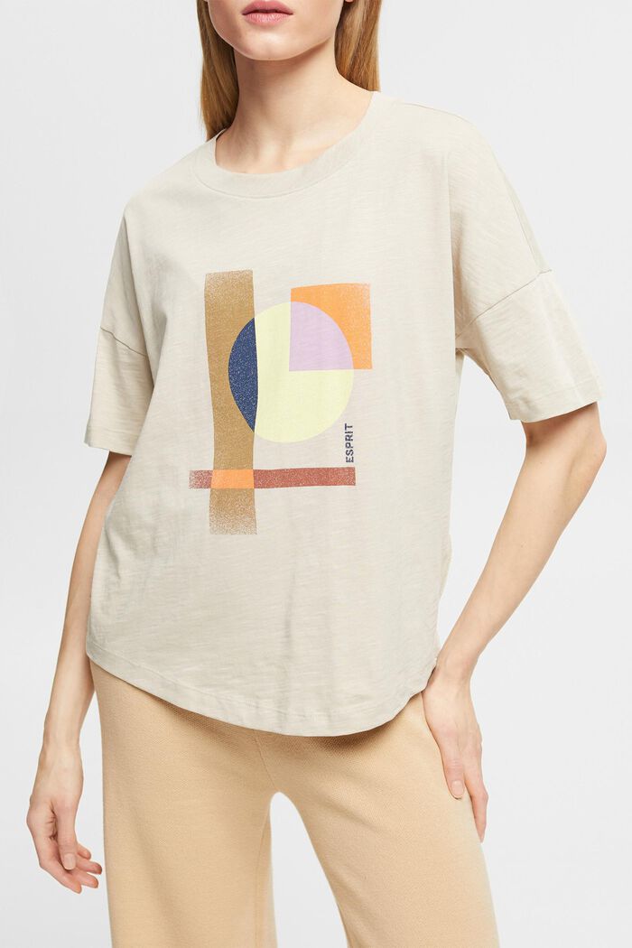 T-shirt en coton à imprimé géométrique, LIGHT TAUPE, detail image number 2