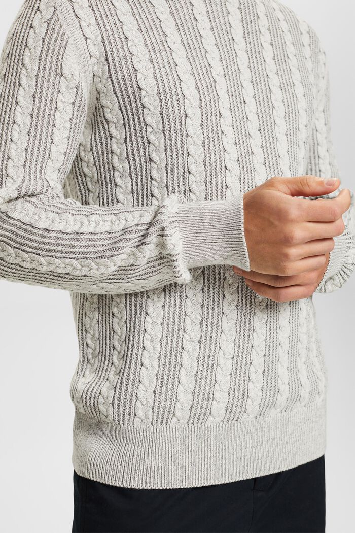 Sweater met kabelpatroon en ronde hals, BROWN GREY, detail image number 3