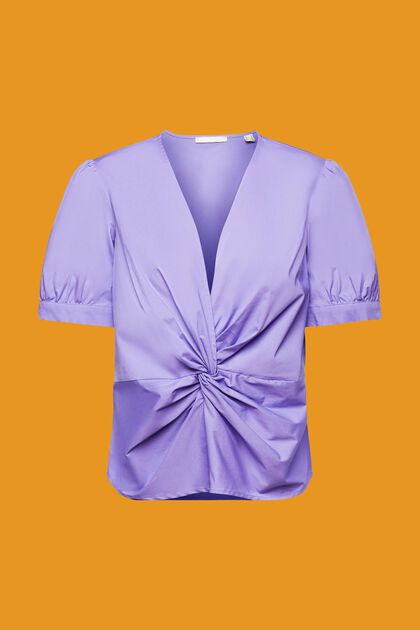 Katoenen blouse met V-hals en gerimpeld detail
