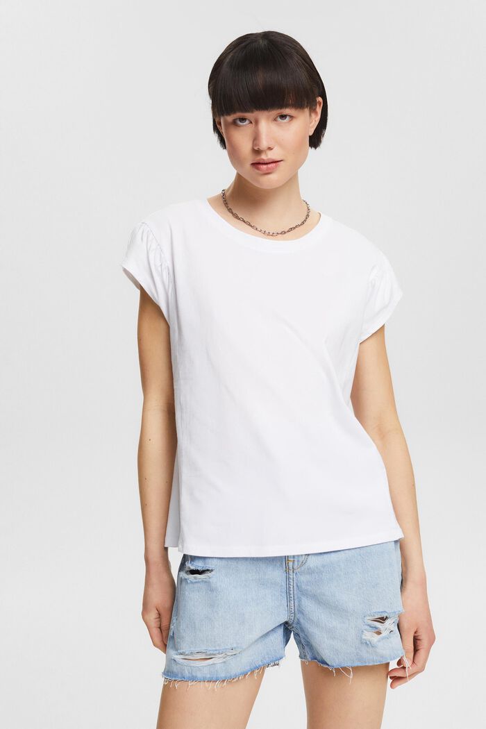 T-shirt met gerimpelde schouders, WHITE, detail image number 0